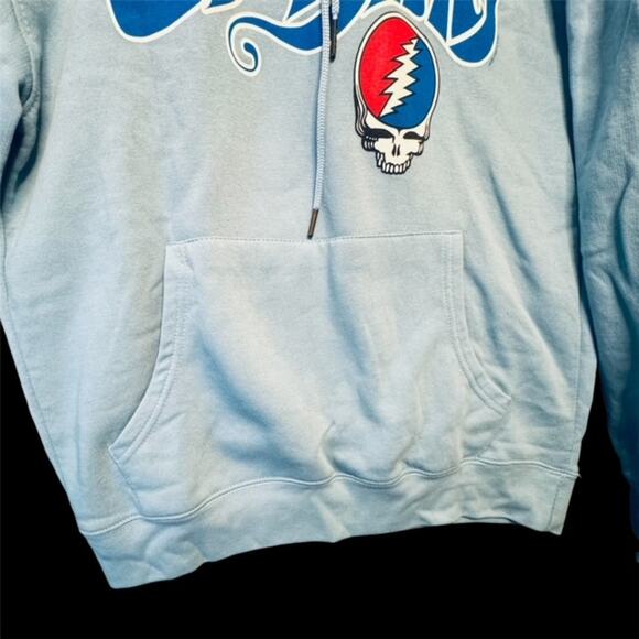 Liquid Blue Grateful Dead Logo Print Lightweight Hoodie in Sky Blue Size Medium - Picture 2 of 8